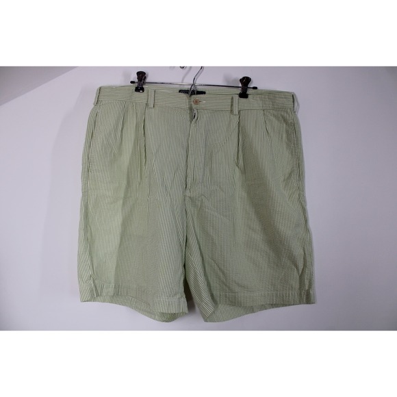 Vtg 90s Polo Ralph Lauren 40 Key Lime Green Pleat Stripe Seersucker Tyler Shorts - Picture 1 of 6